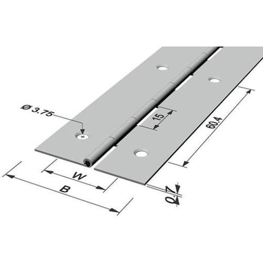 Stangenscharnier B.offen 32mm S.0,7mm 600mm Fe vern.PG