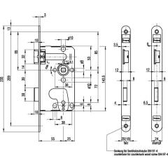 BKS - Einsteckschloss Stulp 20 mm, rund, DIN links, Falle und Riegel Zinkdruckguss