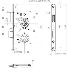 SSF - Einsteckschloss mit Magnetfalle, Stulp Edelstahl 24 mm, rund, DIN links/rechts