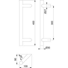 Hoppe Stangengriff E5012 VA Farb-Nr. F69 A. 300mm L.400mm schräg Hoppe