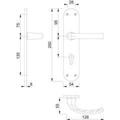 Hoppe Renovationsgarnitur Tôkyô 1710/3334 Alu.F1 PZ 4-KT.8mm Entf.72mm Hoppe