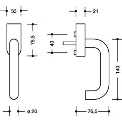 HEWI Fenstergriff 111XAFGA VA ma geschl.35 mm DIN links abschl.