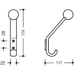 Garderobenhaken 477.90.080 einfach A.116mm PA 99 reinweiß H.172mm HEWI