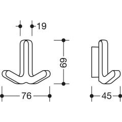 Doppelhaken Ser.477 matt,elastisch Ku.(TPU) 33 rubinrot H.69mm HEWI