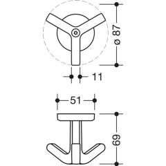 Dreifachhaken Ser.477 matt,elastisch 33 rubinrot H.69mm D.51mm HEWI