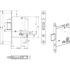 BKS - Einsteckschloss-Riegelschloss 1308, 20/55 mm, PZ Ausführung, Stulp rund, DIN links/rechts