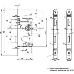 BKS - Einsteckschloss Stulp 20 mm, käntig, DIN links, Falle und Riegel Kunststoff