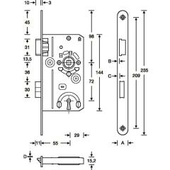 SSF - Einsteckschloss Stulp 20 mm, rund, DIN links, Falle und Riegel Zinkdruckguss