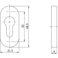 OGRO Schlüsselrosette 6679 PZ AL Alu.F1 Schildst.9 mm PZ ov.