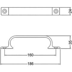 Handgriff A.35mm L.186mm B.24mm Alu.silberf.elox.Löcher 2 HERMETA
