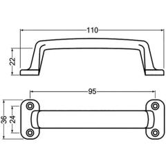 Handgriff A.22mm L.110mm B.36mm Alu-Guss silberf.elox.Löcher 4 HERMETA