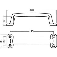 Handgriff A.26mm L.140mm B.38mm Alu-Guss silberf.elox.Löcher 4 HERMETA