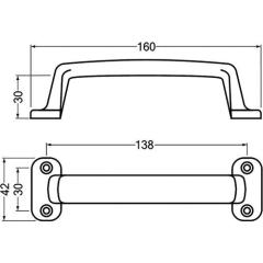 Handgriff A.30mm L.160mm B.42mm Alu-Guss silberf.elox.Löcher 4 HERMETA