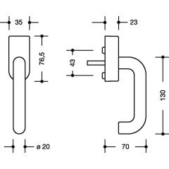 HEWI Fenstergriff 111PBFGA PA 92 grau 30 mm abschl.